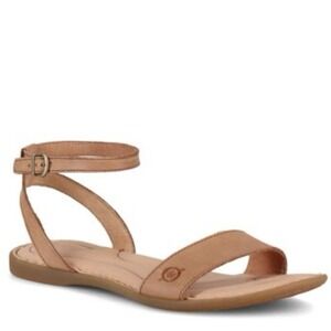 Born Alice Flat Ankle Strap Sandal Tan Leather Sz 7.5 Minimalist Business Casual